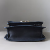 Chanel CC Box Flap Small  | Dark Blue Calfskin Silver Hardware-details