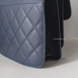 Chanel CC Box Flap Small  | Dark Blue Calfskin Silver Hardware-details
