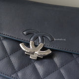 Chanel CC Box Flap Small  | Dark Blue Calfskin Silver Hardware-details