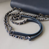 Chanel CC Box Flap Small  | Dark Blue Calfskin Silver Hardware-details