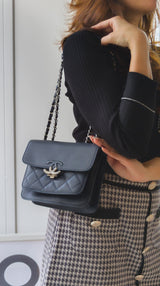 Chanel CC Box Flap Small  | Dark Blue Calfskin Silver Hardware-details