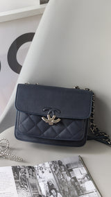 Chanel CC Box Flap Small  | Dark Blue Calfskin Silver Hardware-details