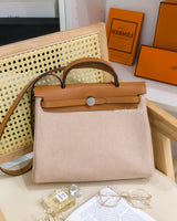 Hermes Herbag 31 | Ecru Beige Nature Canvas Palladium Hardware-front