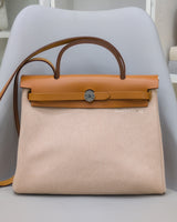 Hermes Herbag 31 | Ecru Beige Nature Canvas Palladium Hardware-front1