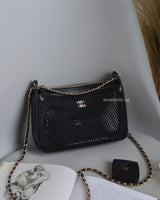 Chanel Clutch on Chain in Black Mesh 25S | Lambskin Light Gold Hardware-front