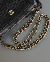 Chanel Clutch on Chain in Black Mesh 25S | Lambskin Light Gold Hardware-details
