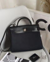 Hermes Herbag 31 | Noir / Noir Canvas Palladium Hardware-front