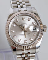 Rolex DateJust 26mm 179174 | with 10-point Diamond Silver Dial -front