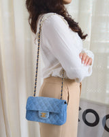 Chanel Classic Flap Mini Rectangle | 24S Blue Denim Brushed Gold Hardware-model