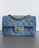 Chanel Classic Flap Mini Rectangle | 24S Blue Denim Brushed Gold Hardware-front1