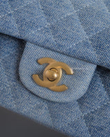 Chanel Classic Flap Mini Rectangle | 24S Blue Denim Brushed Gold Hardware-details