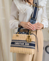 Dior Lady Dior Medium | Blue Oblique Wicker Natural Wicker Brushed Gold Hardware-model