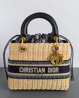 Dior Lady Dior Medium | Blue Oblique Wicker Natural Wicker Brushed Gold Hardware-front1