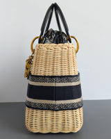 Dior Lady Dior Medium | Blue Oblique Wicker Natural Wicker Brushed Gold Hardware-side