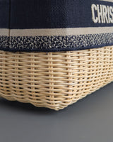 Dior Lady Dior Medium | Blue Oblique Wicker Natural Wicker Brushed Gold Hardware-details