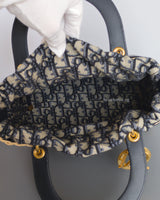 Dior Lady Dior Medium | Blue Oblique Wicker Natural Wicker Brushed Gold Hardware-details