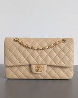 Chanel Classic Flap Medium | Beige Lambskin Light Gold Hardware-front1