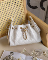  Chanel 25 Mini  | White Caviar Brushed Gold Hardware-front