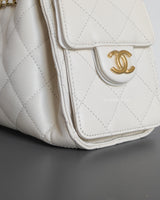 Chanel 25 Mini  | White Caviar Brushed Gold Hardware-details
