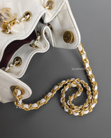  Chanel 25 Mini  | White Caviar Brushed Gold Hardware-details