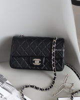 Chanel Classic Flap Mini Rectangle  | Black Lambskin Silver Hardware-front