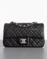 Chanel Classic Flap Mini Rectangle  | Black Lambskin Silver Hardware-front1