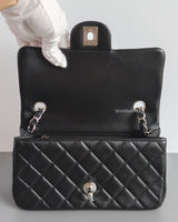 Chanel Classic Flap Mini Rectangle  | Black Lambskin Silver Hardware-details