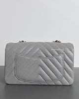 Chanel Classic Flap Chevron Mini  Rectangle | Light Grey Lambskin Light Gold Hardware-back