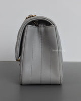 Chanel Classic Flap Chevron Mini  Rectangle | Light Grey Lambskin Light Gold Hardware-details