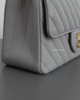 Chanel Classic Flap Chevron Mini  Rectangle | Light Grey Lambskin Light Gold Hardware-details