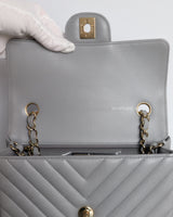 Chanel Classic Flap Chevron Mini  Rectangle | Light Grey Lambskin Light Gold Hardware-details