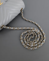 Chanel Classic Flap Chevron Mini  Rectangle | Light Grey Lambskin Light Gold Hardware-details