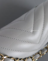 Chanel Classic Flap Chevron Mini  Rectangle | Light Grey Lambskin Light Gold Hardware-details