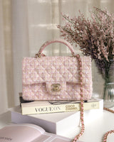 Chanel Mini Rectangle with Top Handle 24P | Tweed Pink Lambskin Light Gold Hardware-front
