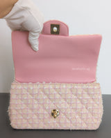 Chanel Mini Rectangle with Top Handle 24P | Tweed Pink Lambskin Light Gold Hardware-details