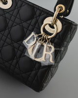 Dior Lady Dior Mini | Black Lambskin Light Gold Hardware-details