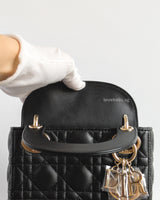 Dior Lady Dior Mini | Black Lambskin Light Gold Hardware-details