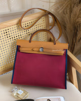 Hermes Herbag 31 Tilt Toile Officier/ Vache Hunter | Ruby/ Malta Blue Palladium Hardware-front