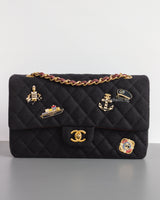 Chanel Classic Flap Medium | 18A Dark Navy with Paris-Hamburg Charms Wool Lambskin Brushed Gold Hardware-front1