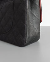 Chanel Classic Flap Medium | 18A Dark Navy with Paris-Hamburg Charms Wool Lambskin Brushed Gold Hardware-details