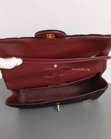 Chanel Classic Flap Medium | 18A Dark Navy with Paris-Hamburg Charms Wool Lambskin Brushed Gold Hardware-details