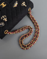 Chanel Classic Flap Medium | 18A Dark Navy with Paris-Hamburg Charms Wool Lambskin Brushed Gold Hardware-details