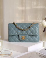 Chanel Mini Rectangle 18C Tiffany Blue Caviar Brushed Gold Hardware-front