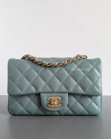 Chanel Mini Rectangle 18C Tiffany Blue Caviar Brushed Gold Hardware-front1
