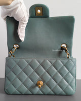 Chanel Mini Rectangle 18C Tiffany Blue Caviar Brushed Gold Hardware-details