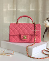 Chanel Mini Rectangle with Top Handle 21S Pink Caviar Brushed Gold Hardware-front