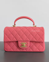 Chanel Mini Rectangle with Top Handle 21S Pink Caviar Brushed Gold Hardware-front1