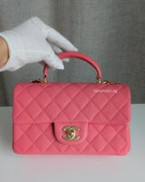 Mini Rectangle with Top Handle 21S Pink Caviar Brushed Gold Hardware