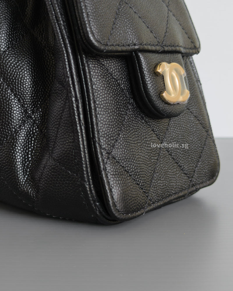 Chanel 25 Mini | Black Caviar Brushed Gold Hardware – loveholic