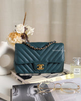 Chanel Classic Flap Chevron Mini Rectangle  | 18B Dark Turquoise Caviar Light Gold Hardware-front